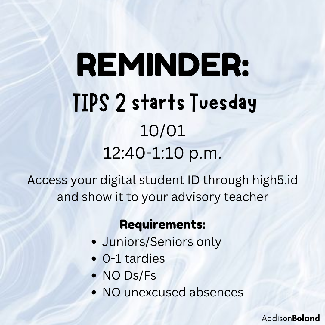 TIPS 2 starts Tuesday, Oct. 1